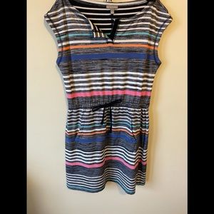 T by TALBOTS KNIT STRIPED DRESS, SIZE SMALL p, DRAWSTRING ADJUSTABLE WAIST
